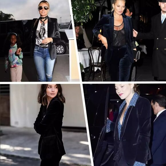 NEW! BLUE PLUSH VELVET BLAZER JACKET - Picture 5 of 5